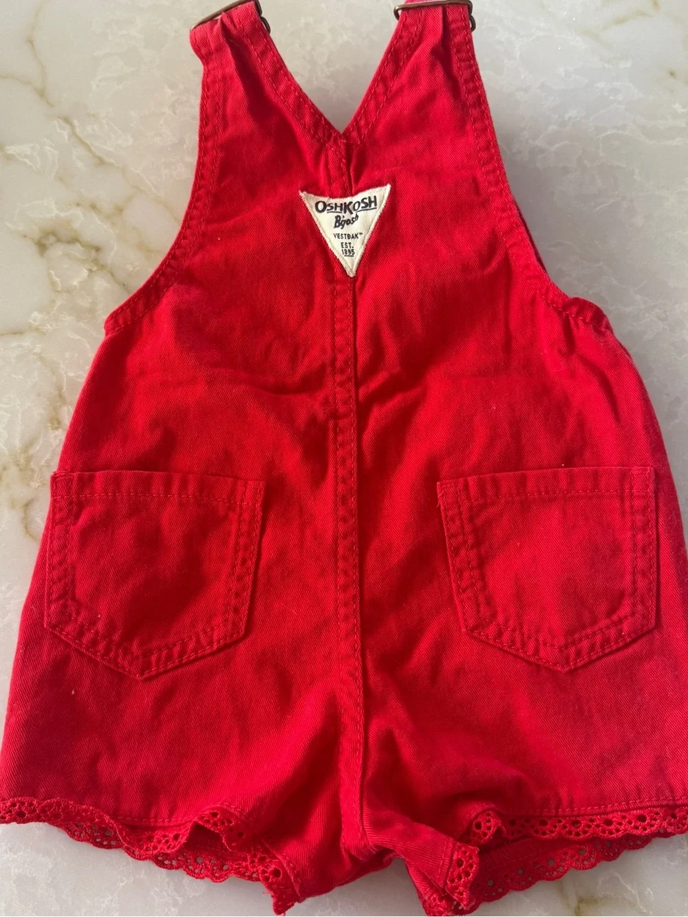 OshKosh B'gosh Bright Red Girls' Short Overalls size 9 months